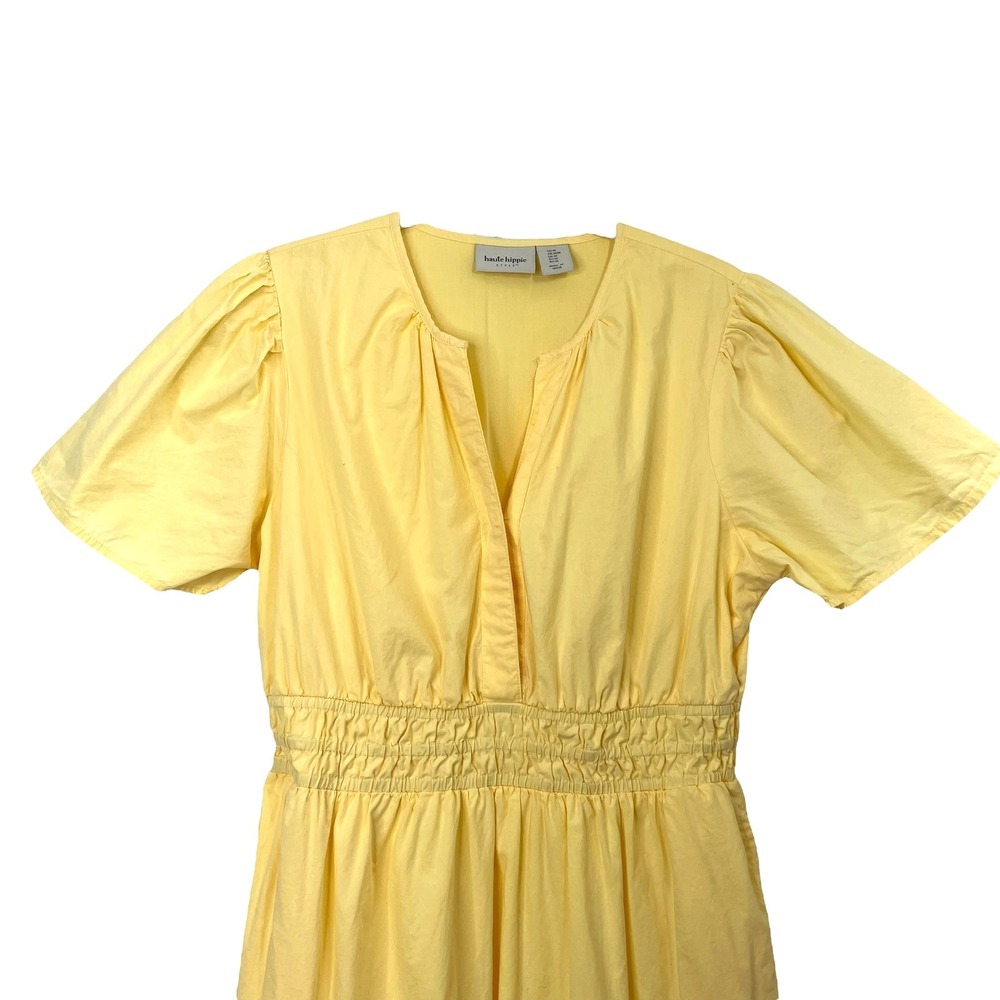 Haute Hippie cotton tiered smocked waist long dress Size‎ M buttermilk yellow - Picture 4 of 12